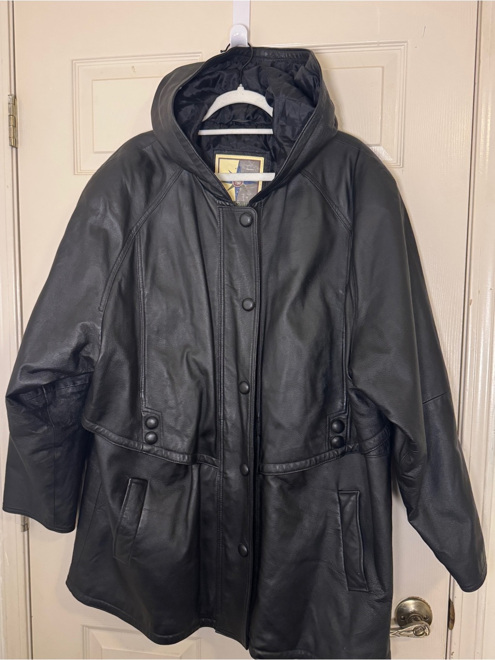 Men’s Vintage Y2K Black Middlebrook Park Genuine Leather Hooded Coat XXL